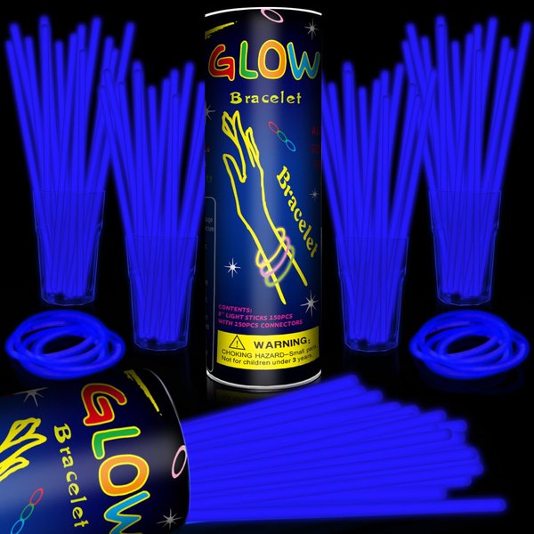 Taikula 200 Pack 8” Blue Glow Sticks Bracelet Bulk Glow Sticks with 200 Connectors Neon Glow In The Dark Party Supplies for Christmas Holiday Decoration Party Carnival(Blue)