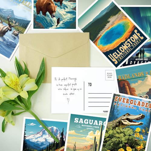 SHOXREM National Parks Theme Postcard Set: Retro Travel Posters Wall Decoration - 63 Abstract U.S. Parks Illustrations, 4" W x 6" H