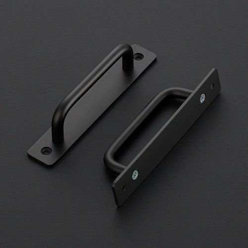 Ravinte Barn Door Handles 2 Pack Sliding Door Handle 5" Hole Center Barn Door Handles Black Cabinet Handles Door Pull Handle Zinc Alloy Door Pulls with Plate for Sliding Closet Door Handle
