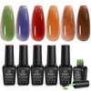 beetles Jelly Gel Nail Polish 6 Colors Transparent Gel Polish Set Brown Red Blue Green Orange Fall Nail Polish Soak Off LED UV Curing Manicure Kit Gift for Women