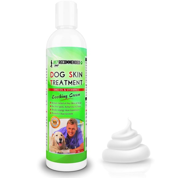 Vet Recommended Dog Dry Skin Cream & Moisturizer - Helps Dog Hair Loss Regrowth - Dry Nose & Cracked Paws - Works with Hot Spots for Dogs - 240ml (8 Oz)
