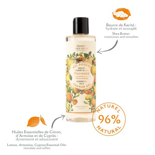 Panier des Sens – Provence Shower Gel – Foaming Citrus Body Wash Women & Men - Moisturizing Body Soap with Shea Oil - 96% Natural Ingredients Body Care - Vegan Liquid Body Wash - 8,45 floz