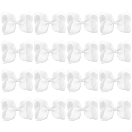 DEEKA 16 PCS 4" Hand-made Hair Bow Grosgrain Ribbon Solid Color Hair Bow Alligator Clips Hair Accessories for Little Teen Toddler Girls -White