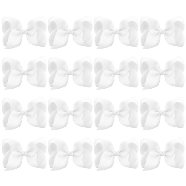 DEEKA 16 PCS 4" Hand-made Hair Bow Grosgrain Ribbon Solid Color Hair Bow Alligator Clips Hair Accessories for Little Teen Toddler Girls -White
