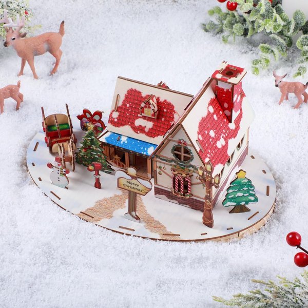 WinnerWhy Christmas Book Nook Set 3D Christmas Wooden Puzzles Bookend with Tool Kit DIY Miniature Dollhouse Book Nook Decor with LED Lights as Christmas Decor Gifts Home Decor(Classic)