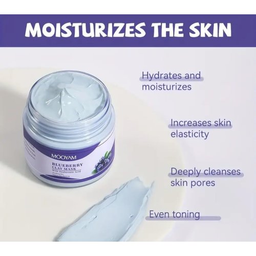 Blueberry Clay Mask With Grape Seed And Almond Oil, Rejuvenate Your Skin, Deep Cleansing Blueberry Mud Mask For Pore Minimization, Improve Even Skin Tone Mud Mask 4.2oz