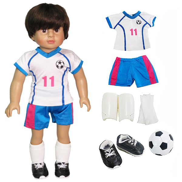Blue and Pink 6pc Soccer Set for 18-Inch Boy Dolls | Premium Quality & Trendy Design | Dolls Clothes