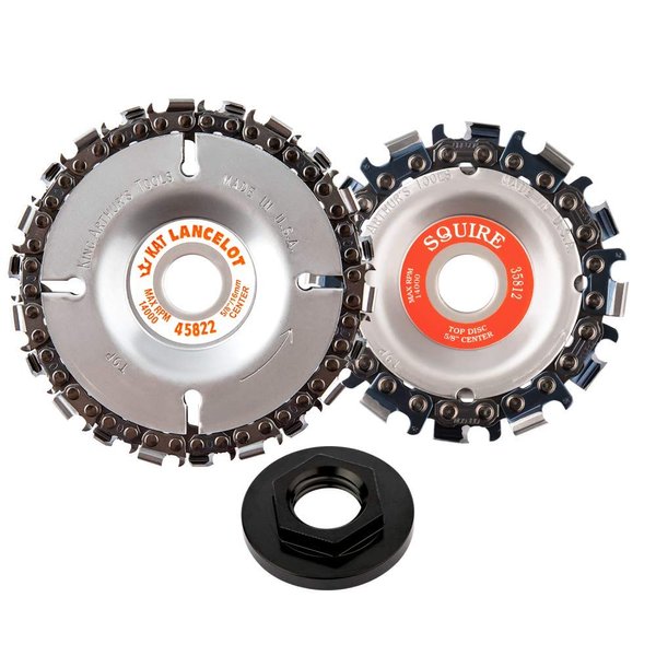 King Arthur's Tools Original & Patented Lancelot 22 & Squire 12 Tooth Tandem Combo with Universal Nut - 4" (100mm) Dia. X 5/8” (16mm) Bore - Fits 4 and 4 1/2" Woodworking Angle Grinder - 72212
