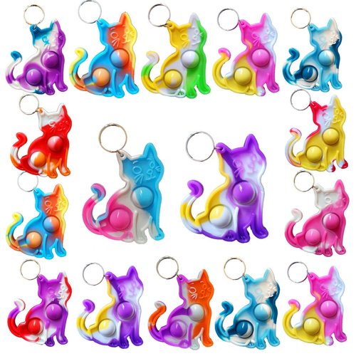 HOZKEAP 50 Packs Bulk Cat animal Backpack Mini Pop Rainbow Keychain fidgets Bubble Toys for Kids Children Classroom Students gifts from Teacher, Birthday Party Favors