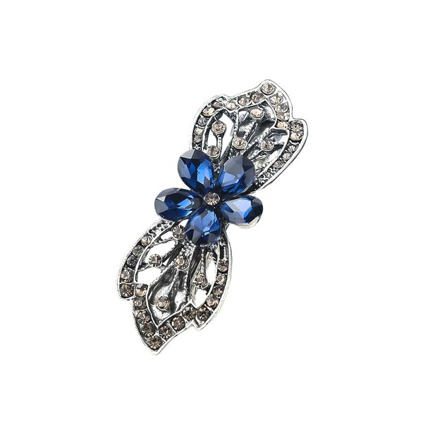 Sparkly Rhinestone Hair Barrettes, Vintage Butterfly Hair Clips French Navy Blue Crystal Hairpin Hair Accessories for Women Girls