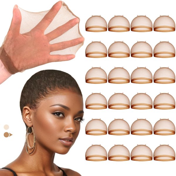 IDN BEAUTY 24pcs Dark Brown HD Wig Cap for Women Invisible and Breathable Caps for Lace Front Wigs High-Elastic Stretchy Sheer Nylon Wig Caps Natural Transparent HD Ultra-thin Wig Caps