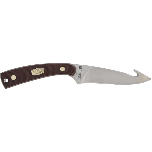 Old Timer 158OT Guthook Skinner 7.3in High Carbon Stainless Steel Full Tang Fixed Blade Knife with 3.5in Blade and Sawcut Handle for Outdoor, Hunting and Camping, Multi