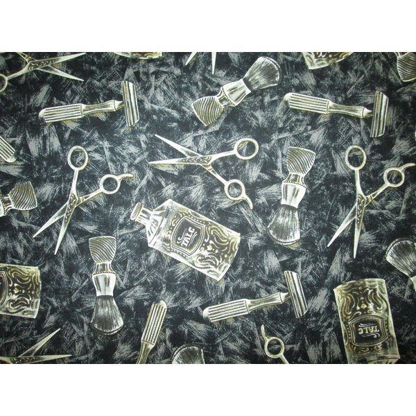 Shaving Items Hipster Mens Razor Scissors BLK Cotton Fabric Fat Quarter Fabric