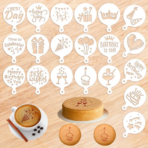 20 Pieces Cookie Stencils Plastics Coffee Stencils Latte Art Reusable Cake Stencil Templates, DIY Cookie Stencil Painting Molds for Cookies Baking Dessert Cappuccino