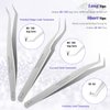 LANKIZ Eyelash Extension Tweezers Set 5 PCS for Volume Lash Extensions Stainless Steel Straight and Curved Tips Eyelash Tweezers for Extensions Isolation Fanning Applicator -Silver