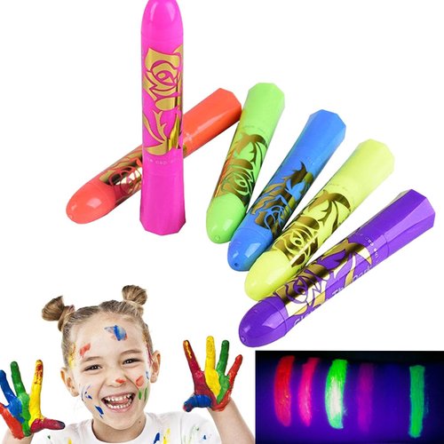 6 Colors Glow Face Body Paint,UV Crayons Makeup Glow in The Black Light Body Paints for Kids Adult, Fluorescent Neon Face Painting Kit for Birthday Party Halloween Masquerade Makeup Outdoor