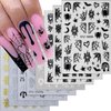 8 Sheets Halloween Nail Art Stickers Decals Spider Web Nail Stickers 3D Self-Adhesive White Black Gold and Silver Glitter Spider Web Designs Nail Decals Decorations for Women Halloween Nail Charms