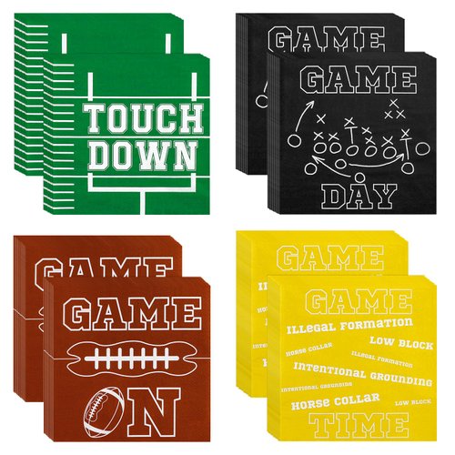 100pcs Football Napkins Disposable Football Paper Luncheon Napkins Set for Football Party Decorations Football Game Day Event Birthday Party Supplies, 4 Designs Football Napkins