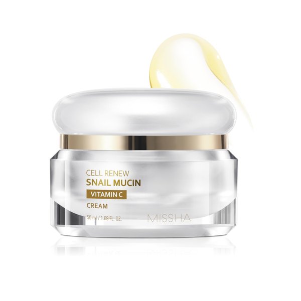 MISSHA Cell Renew Snail Mucin Vitamin C Cream 1.69 Fl oz, Hydrating Snail Mucin, Korean Skincare for Improved Skin Texture & Youthful Glow, Glass Skin Korean Skincare, Paraben Free