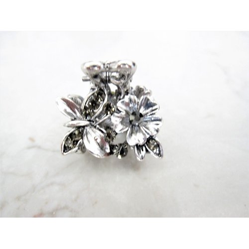 Generic Small mini silver metal gray flower butterfly crystal hair claw clip bridal clip