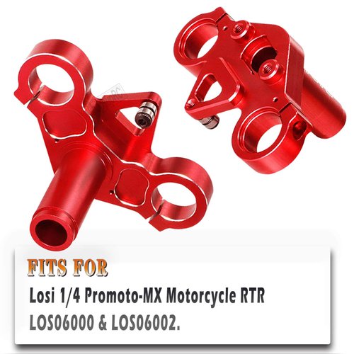 hopsupRC Aluminum 7075 Triple Clamp Set Upgrades Part for Losi 1/4 Promoto MX Motorcycle Dirt Bike RTR FXR LOS06000 LOS06002,Red