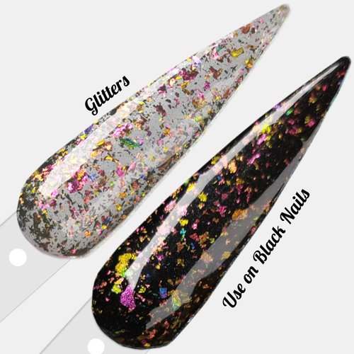 Sparkle Holographic Chameleon Glitter Dip Powder Nail Kit 6 Colors Set with opal foils, easy to use for dip nail starters, perfect for white and black nail art (Dip Liquid Set Not Included)
