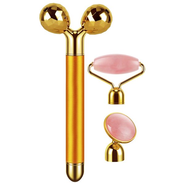 3-IN-1 Electric Jade Roller 3D Roller Facial Roller & Face Massager,Gold
