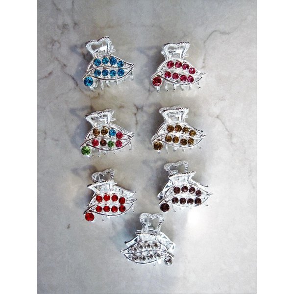 small mini silver metal crystal leaf hair claw clip (Primary color: Pink)