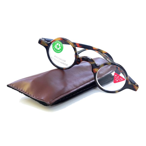 Cecilia, Premium Reading Glasses, High End Readers +1.25 to +3 Magnifying, Circle Optical Frames. Round Tortoise Brown. NY Fifth Avenue.