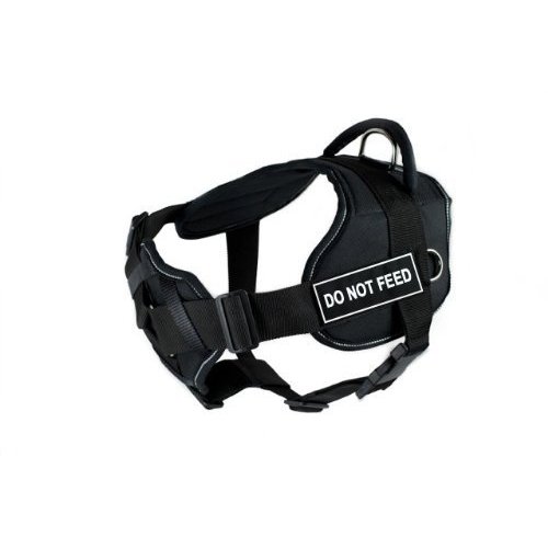 Dean & Tyler Black with Reflective Trim Fun Dog Harness with Padded Chest Piece, Do Not Feed, Medium, Fits Girth Size 28-Inch to 34-Inch