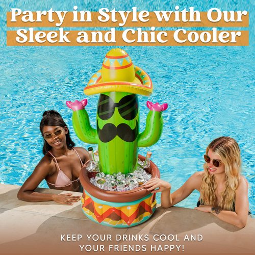 JOYIN 36" Inflatable Cactus Cooler with Sombrero Hat for Fiesta, Cinco de Mayo Party Supplies, Inflatable , Pool Party Decoration