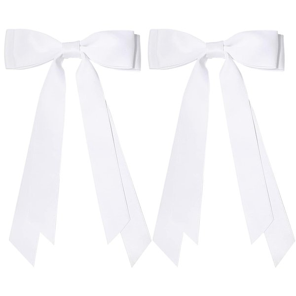 2PCS Silky Satin Hair Bows Ribbon Hair Clips, Fall Alligator Hair Pins, Ponytail Holder Accessories Sides Metal Hair Bow Barrettes Hair Accessories for Women Girls Kids (White)