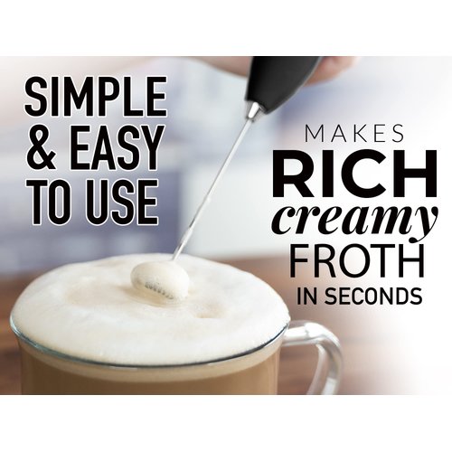Zulay Kitchen Premium Gift Milk Frother Complete Set - Handheld Foam Maker, Stencils & Frothing Pitcher Set - Whisk Drink Mixer for Coffee - Mini Blender for Cappuccino, Frappe - Black
