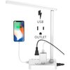 Drevet LED Desk Lamp, Desk Light with 1 USB Charging Port and 2 AC Power Outlet, 3 Lighting Modes, 3 Level Brightness,1H Timer, Touch Control, Eye-Caring Home Office Foldable Table Lamp (White)
