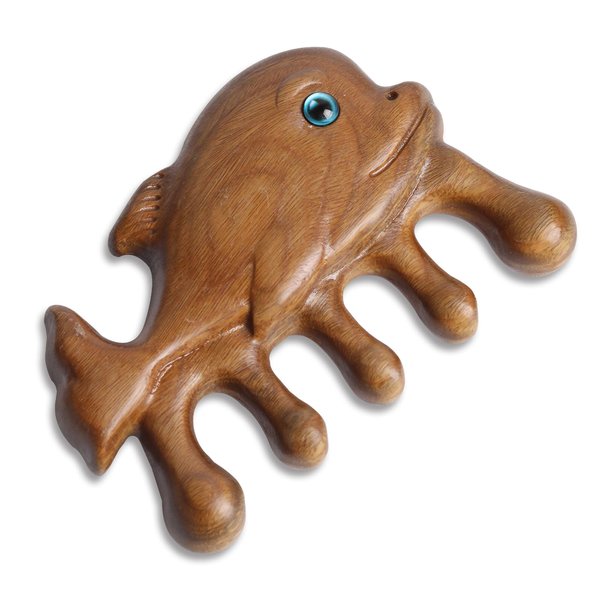 Natural Wood Wide Tooth Hair Comb Head Scalp Massage No Static Green Sandalwood Hair Pick Wooden Comb for Women Men Kids Hair Neck Hands Legs Caring Tool (Cute Shark)