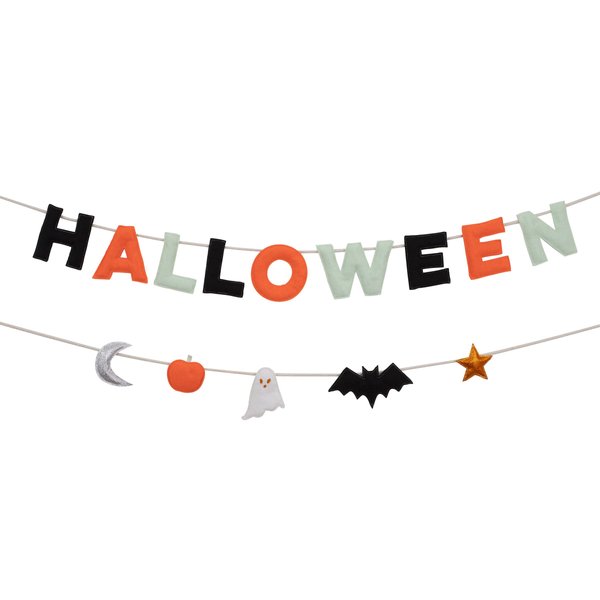 Meri Meri Felt Halloween Garland (Pack of 1), 8' Strand with Excess Cord, Reusable Halloween Garland Party Decorations