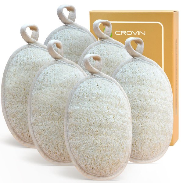 CROVIN Natural Loofah Exfoliating Body Scrubber, Made with Natural Shower Loofah Sponge for Men and Women’s SPA - 6 Count Gifts Exfoliating Loofah Sponge Package,Perfect for Bath Shower