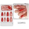 Fall Press on Nails Medium Almond SWEKKE French Fake Nails Red Full Cover Flower Glue on Nails Glitter Glossy False Nails with Designs Stick on Nails Artificial Acrylic Nails for Women Girls 24 Pcs