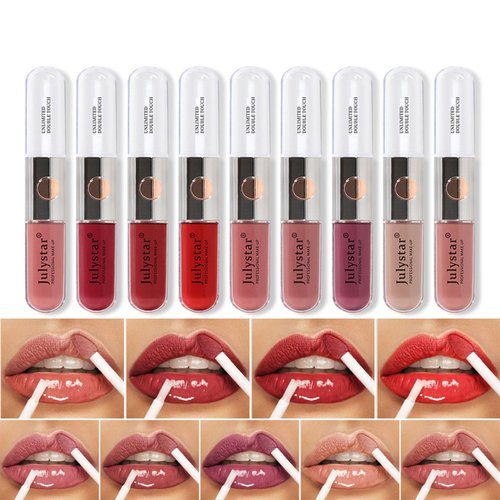 Matte Hydrating Lip Glow Oil Transparent Plumping Lip Gloss Double-ended Long-Lasting Wear Non-Stick Cup Not Fade Waterproof Liquid Lipstick for Girls and Women