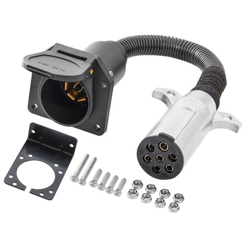 Oyviny 7 Pin Round to 7 Pin RV Trailer Adapter with Mounting Bracket, 7 Pole Round to 7 RV Blade Adapter 14 Inches Length