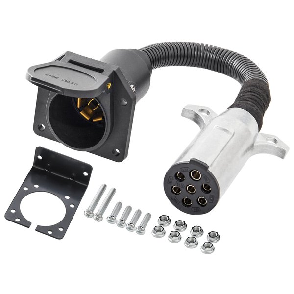 Oyviny 7 Pin Round to 7 Pin RV Trailer Adapter with Mounting Bracket, 7 Pole Round to 7 RV Blade Adapter 14 Inches Length