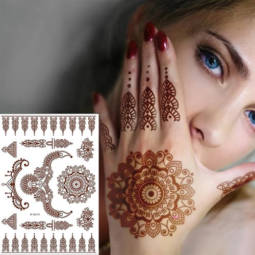 9 Sheets Temporary Tattoo Stickers Exquisite Indian Mandala Flower Lace Totem Pattern Waterproof Brown Tattoo Stickers Decoration for Beach Party Wedding Festivals Decorations