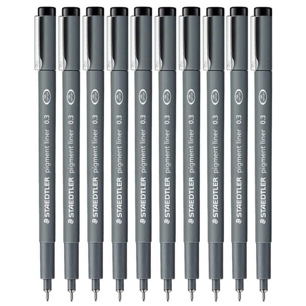 STAEDTLER Staedtler 0.3 Mm Pigment Liner Fineliner Sketching Drawing Drafting Pens Pack Of 10