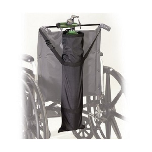 Healthline Deluxe Wheelchair Carry Pouch for Oxygen Cylinders, Bag/Oxygen Tank Holder for Cylinders D & E, Black