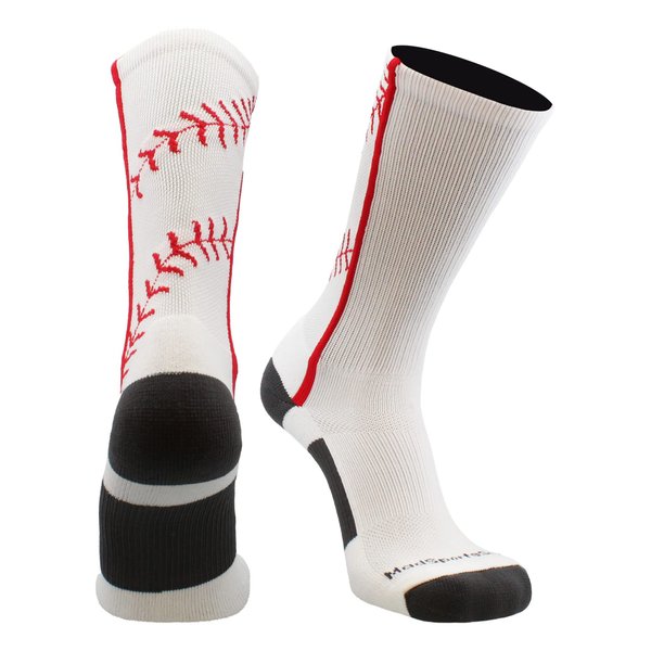 MadSportsStuff Baseball Socks with Stitches in Crew Length (White/Red, Medium)