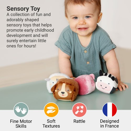 Little Big Friends Roly Poly 3.1" Balls | Sensory Rattle Ball Toy for Baby, Set of 4