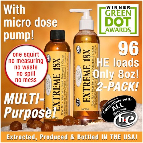NaturOli EXTREME - (2 Pack) 18X Soap Berry Liquid Laundry Soap - All Natural Detergent And Cleaner - Highly-Concentrated, Sulfate-Free, Allergy-free, Unscented.