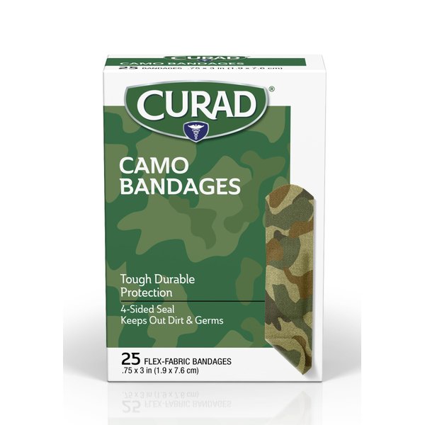 CURAD Green Camo Flex-Fabric Adhesive Bandage, 3/4" x 3", 25 Count