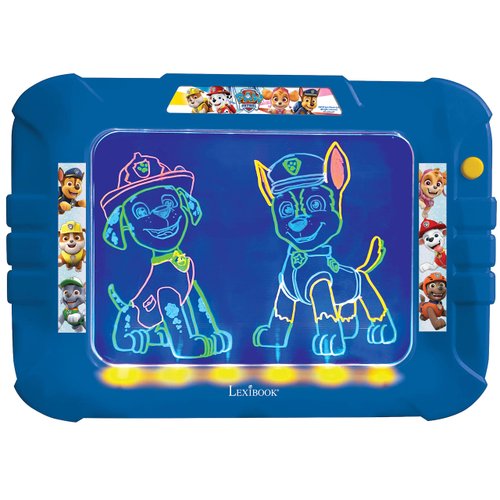 LEXiBOOK Paw Patrol, Neon Electronic Drawing Board, Artistic Creative Toy for Girls and Boys, Cleaning Cloth and Markers Included, Red/Blue, CRNEOPA