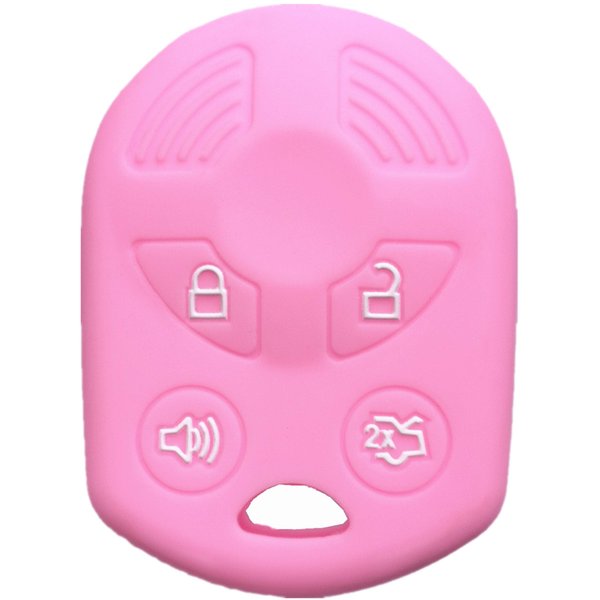 RUNZUIE Silicone Keyless Entry Remote Key Fob Cover Shell Compatible Fit for Ford Escape Explorer Mustang Transit Fusion Focus Lincoln Zephyr Mercury Grand Marquis Pink 4 Buttons
